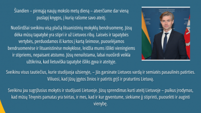 Užsienio reikalų ministro sveikinimas Mokslo ir žinių dienos proga