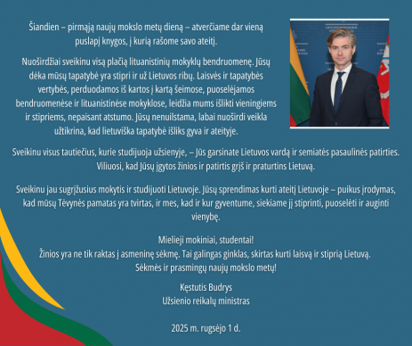 Užsienio reikalų ministro sveikinimas Mokslo ir žinių dienos proga
