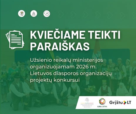 Kvietimas teikti paraiškas Lietuvos diasporos organizacijų projektų konkursui 2026 metams