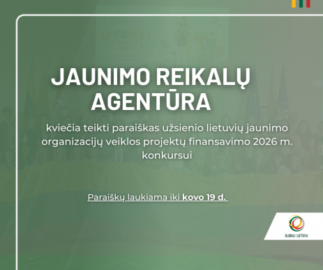 Jaunimo reikalų agentūra paskelbė Užsienio lietuvių jaunimo organizacijų veiklos projektų...